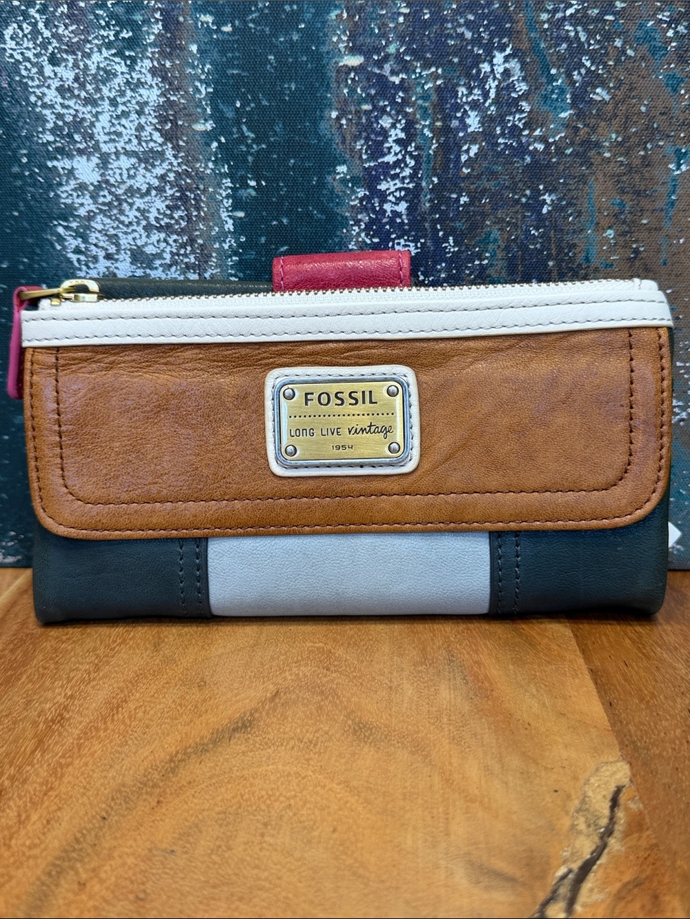 Fossil 2010’s Emory CB Clutch Colorblock Leather Wallet NWT